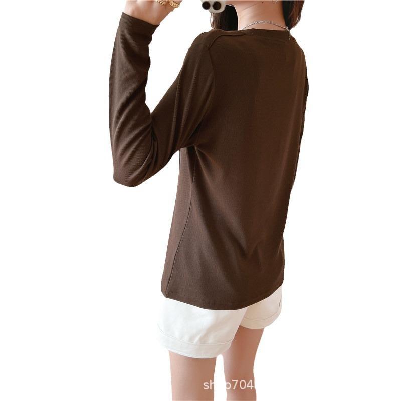 マタニティ トップス 長袖 Tシャツ カットソー 丸首 彩綿 授乳服 授乳口付き 春秋 部屋着 普段使い リ..