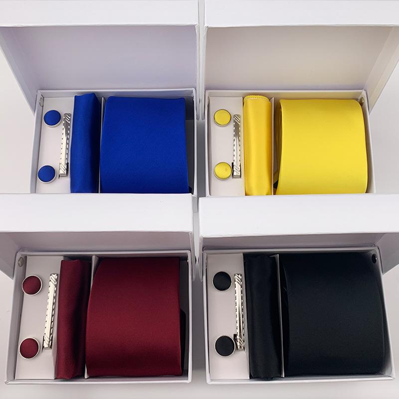 メンズ ネクタイ ギフトボックス 6点セット:ネクタイ ポケットチーフ タイピン カフス ポリエステル ストライプ柄 ビジネス フォーマル パーティー