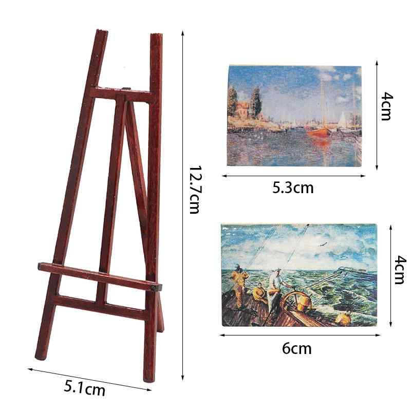 ドールハウス ミニチュア 家具 画架 絵画ボード 3点セット 木製 ジオラマ模型 1/12 親子 交流 知育玩具