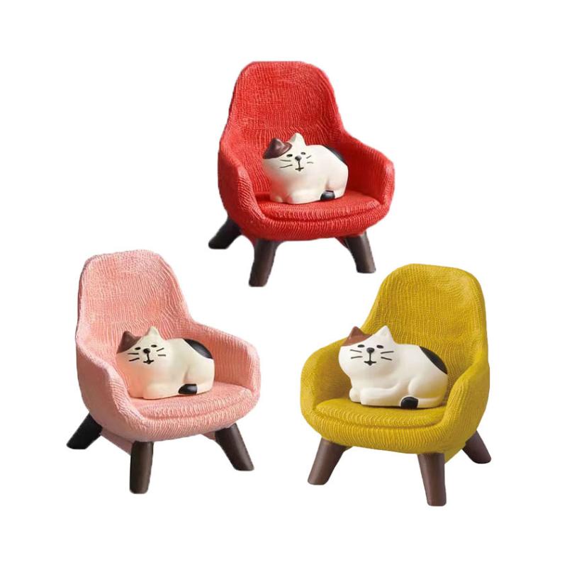 置物 オブジェ 日本風 猫 ZAKKA 樹脂 ミニチュア ジオラマ 黄色 猫 椅子 ピンク 猫 椅子 赤色 猫 椅子 ..