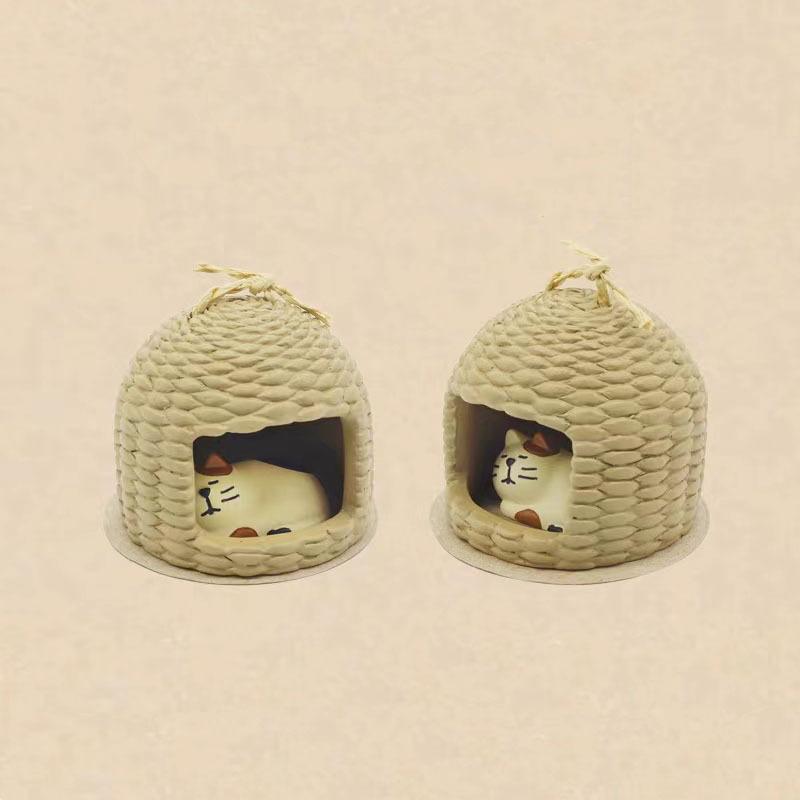 置物 オブジェ 猫 樹脂製 日式 小物 籠 小猫 ピンク 猫 贈り物 ギフト
