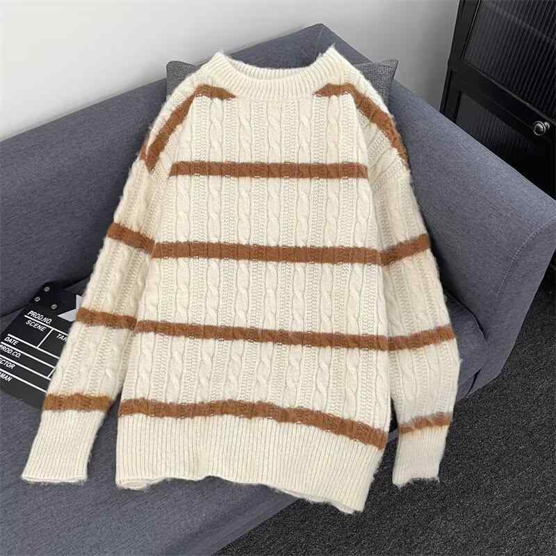 ニット メンズ 韓国風 配色 ボーダー柄 セーター 秋冬 厚手 レトロ ゆったり あったか トップス 普段使い