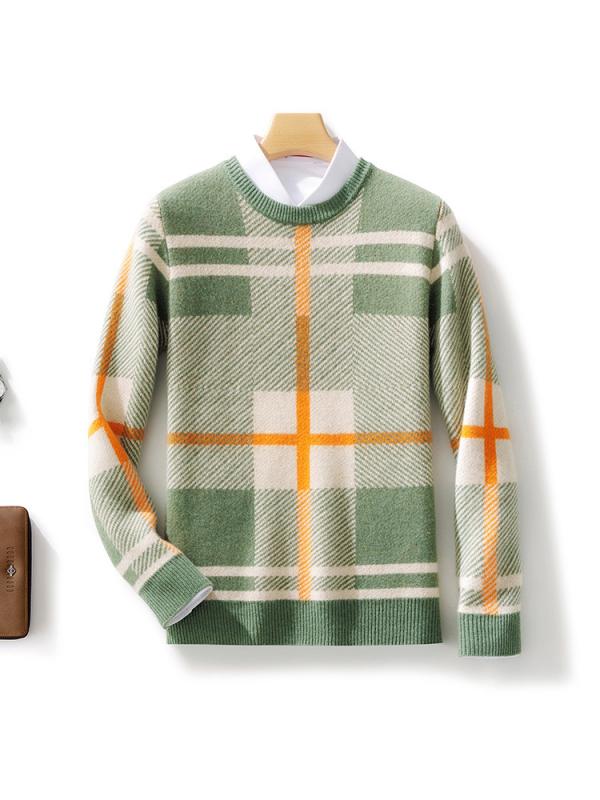 ニット メンズ 男性用 セーター ウール100% クルーネック プルオーバー 配色 ビジネス カジュアル ゆっ..