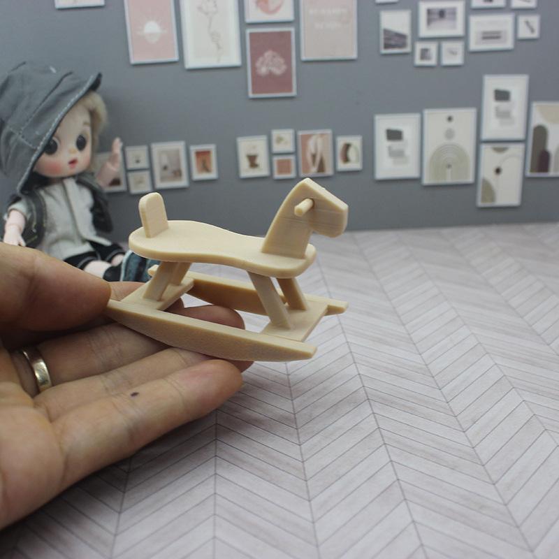 ミニチュア 木馬模型 ドールハウス 家具 原木色 ゆりかご