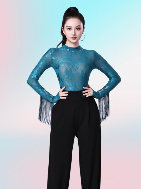 ダンス服 レディース 提花 長袖 トップス 社交ダンス モダン フラメンコ ラテン バレエ 練習着 レッス..