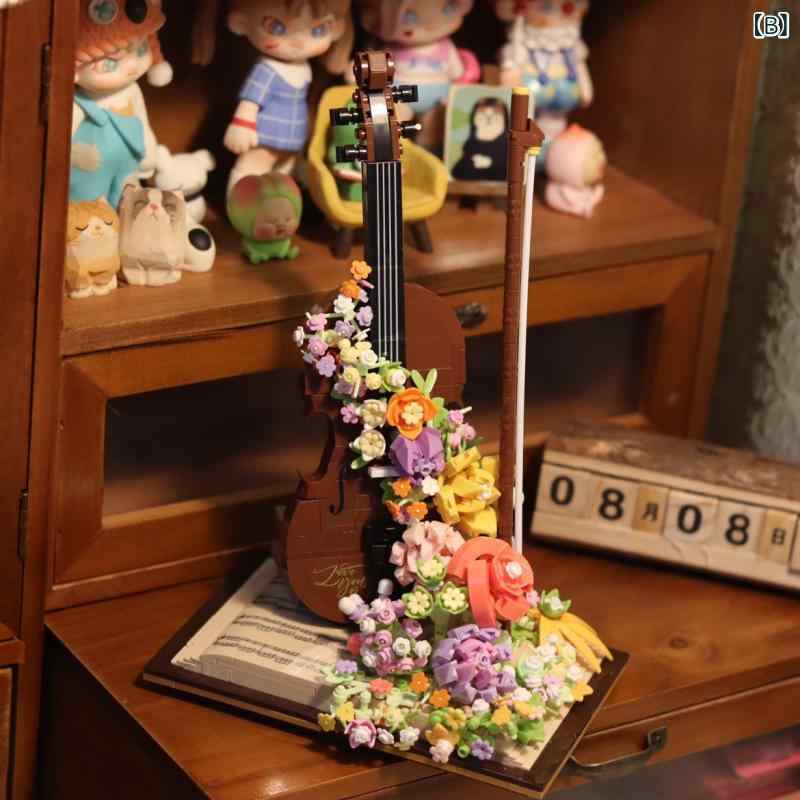 積み木 おもちゃ ギター ライト付き ミニ ピンク 楽器 組み立て 知育玩具 インテリア