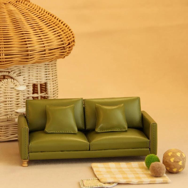 ドールハウス ミニチュア家具 二人掛け レザー ソファ セット ミニチュア モデル ジオラマ ピンク系 グリーン