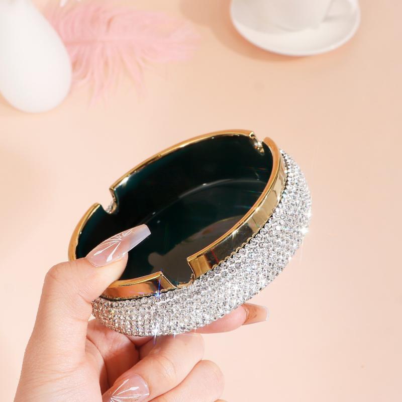 灰皿 レディース メンズ ジルコニア装飾 高級感 陶器 北欧風 デザイン 車載 オフィス リビング おしゃれ 卓上