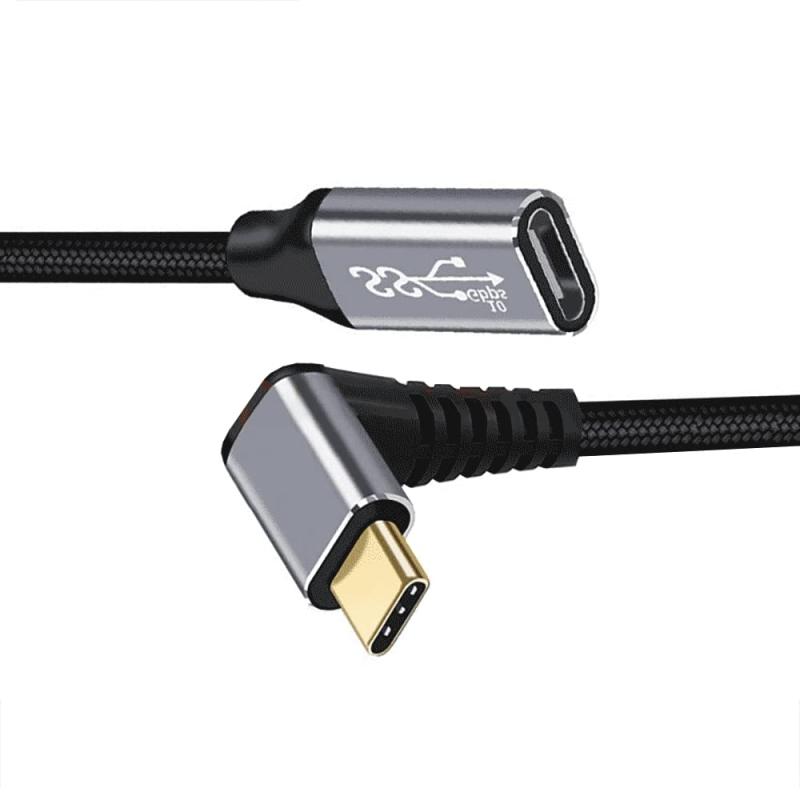 USB type C 延長ケーブル L字 タイプc延長コード PD 100W/5A急速充電 USB3.1 Gen2(10Gbps)高速データ転送 4K/60HZビデオ伝送 USB-C 延長 ナイロン編みMacBook、Pad、Surface、Switch