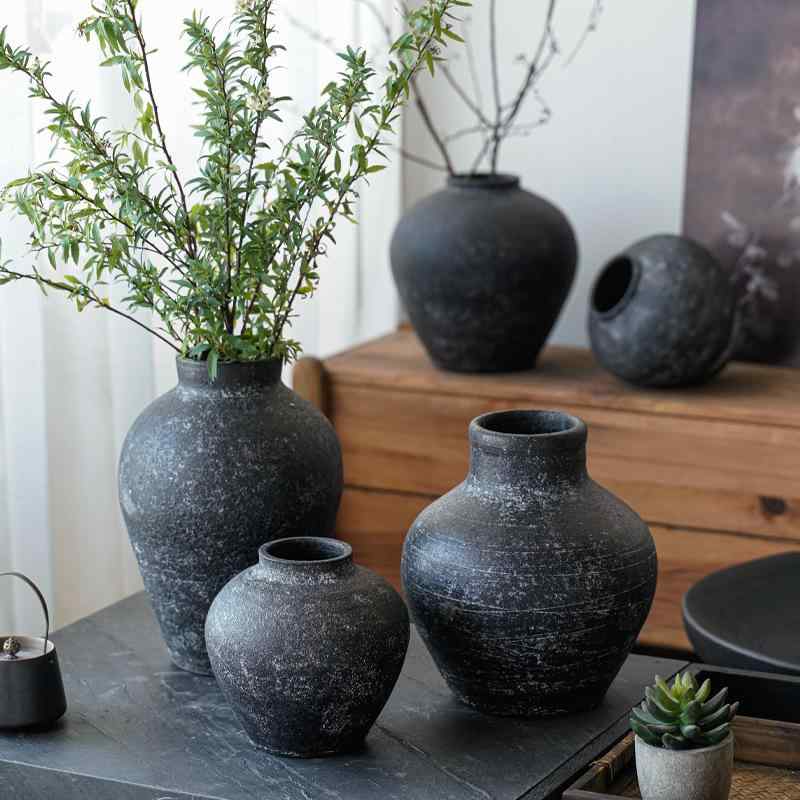 花瓶 陶器 粗陶 フラワーベース 陶罐 侘寂風 復古 新中式 陶芸 ドライフラワー 花器 鉢植え 鉢カバー 盆栽 多肉植物 プランター インテリア 庭 ベランダ ガーデニング