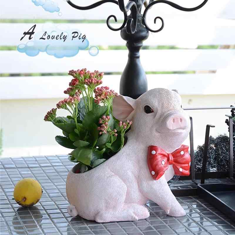 花瓶 かわいい 小さな豚 樹脂 植木鉢 庭 飾り ホームデコレーション 耐腐食性 丈夫 カートゥーン ホテ..