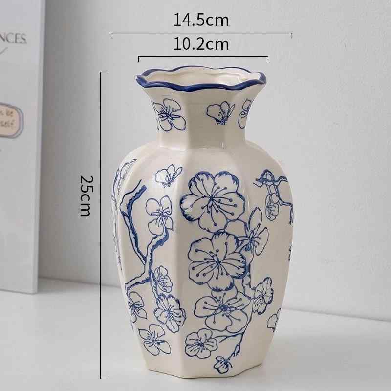 花瓶 陶器 青花 磁器 八角 置き物 インテリア リビング 玄関 水栽培 花器 アレンジメント 陶磁器 高級感 中華風