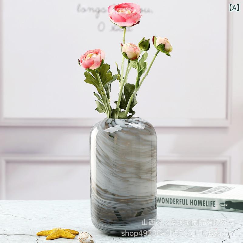 花瓶 北欧 ガラス 手作り 卓上 飾り 煙 グレー 墨 グリーン ブルー