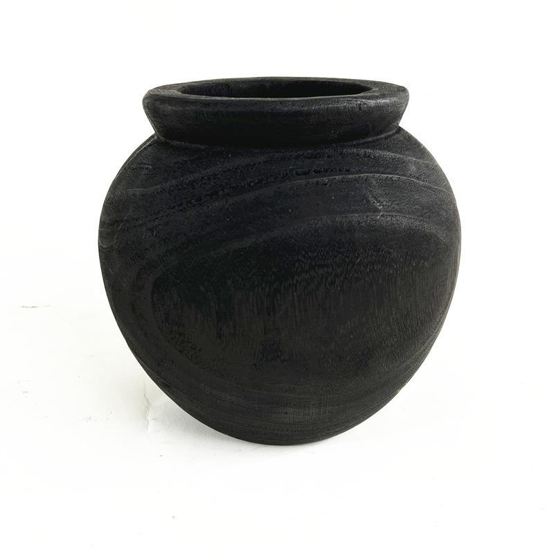 花瓶 木材 コーヒー色 ダークブラウン ブラック 古典 抛光 レトロ アンティーク調 ホーム ホテル 民宿 インテリア 飾り