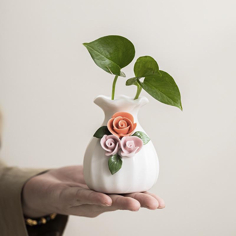 花瓶 陶器 ミニ花器 水栽培 卓上 花挿し 新中式 上釉 福袋 三色花 花弁 小黄花 月季花 紫藤花