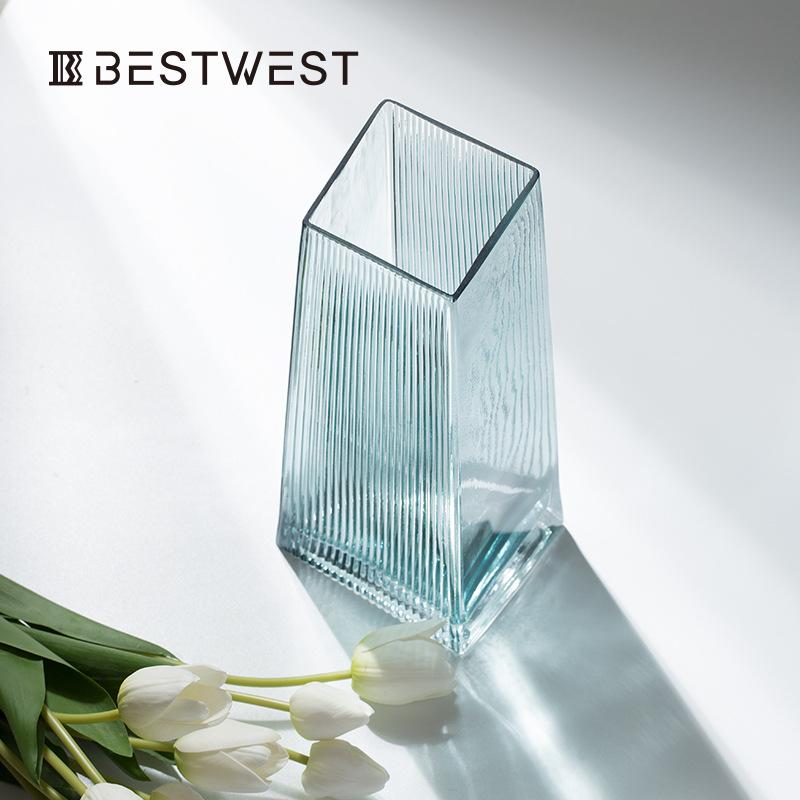 花瓶 ガラス製 水栽培 幾何学模様 クリア 北欧風 韓国風 インテリア雑貨 リビング デスク 玄関 卓上 オブジェ