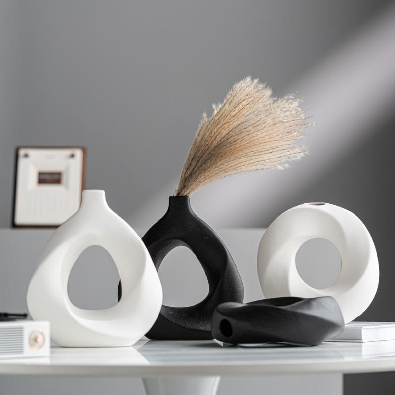 花瓶 陶器 幾何学模様 フラワーベース 卓上 高級感 インテリア雑貨