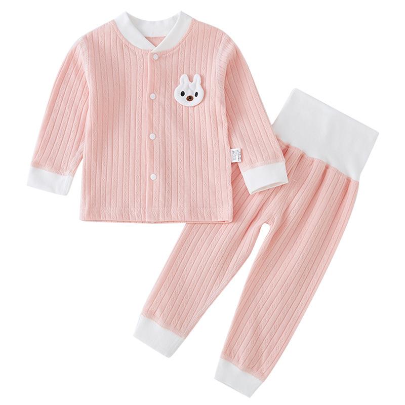 ベビー服 上下セット パジャマ 赤ちゃん 高腰 腹巻 長袖 綿100％ かわいい ウサギ柄 ピンク系 イエロー系 ブルー系 グリーン系 薄手 春秋 66 73 80 90 100