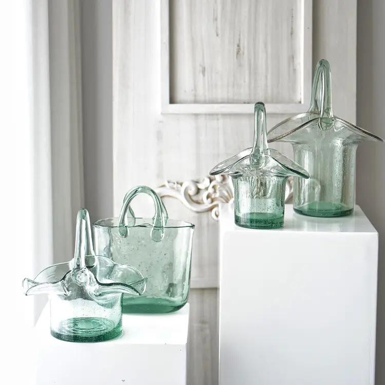 花瓶 ガラス製 水耕栽培 フラワーベース 提籃型 北欧風 インテリア 飾り