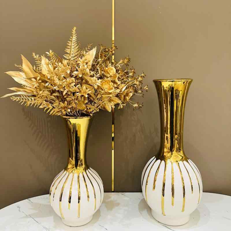 花瓶 インテリア 陶器 欧風 電気メッキ加工 豪華 リビング ダイニング 寝室 白 金