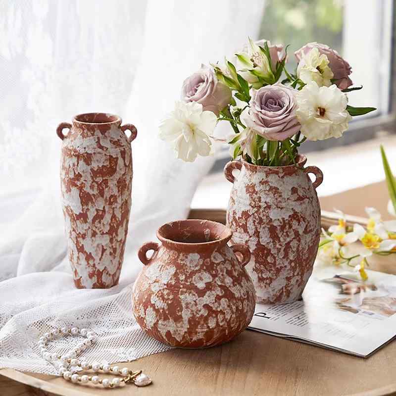 花瓶 インテリア 陶器 粗陶 フラワーベース 禅意 和風 レトロ 懐かしい 置物 卓上 書斎 ディスプレイ 小さい ミニ