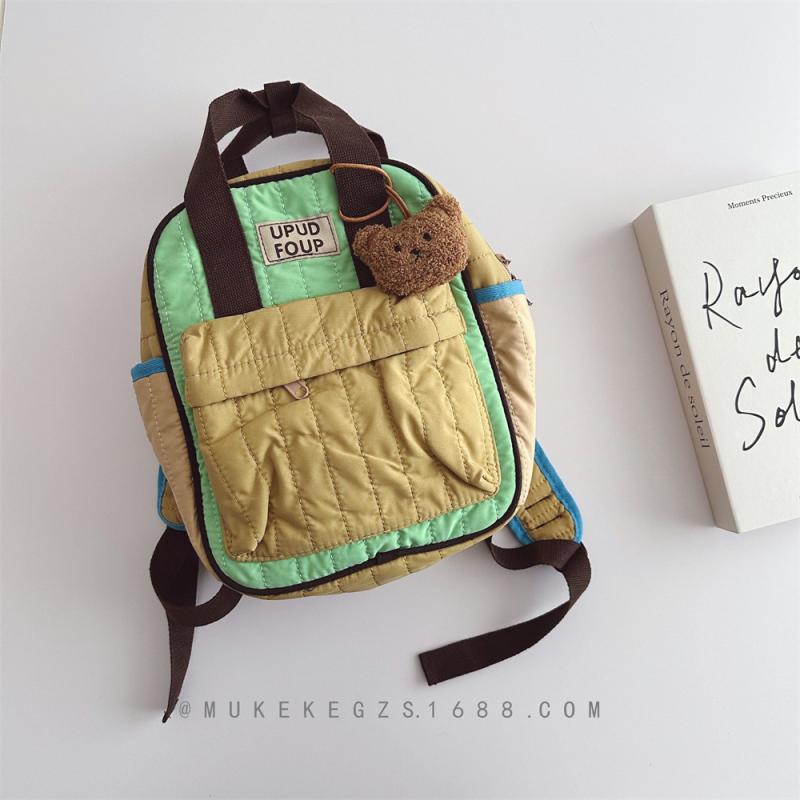 リュックサック キッズ 子供用 かわいい 小熊柄 イエロー系 帆布 超軽量 幼稚園 通園 遠足