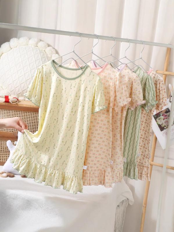 ワンピース キッズ レディース 親子 ペア ルームウェア 接触冷感 半袖 薄手 花柄 部屋着 寝巻き 110cm ..