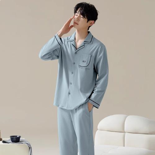 パジャマ メンズ 長袖 コットン 春秋 薄手 大きいサイズ 部屋着 寝間着 上下セット 青年 男性用 グレー..