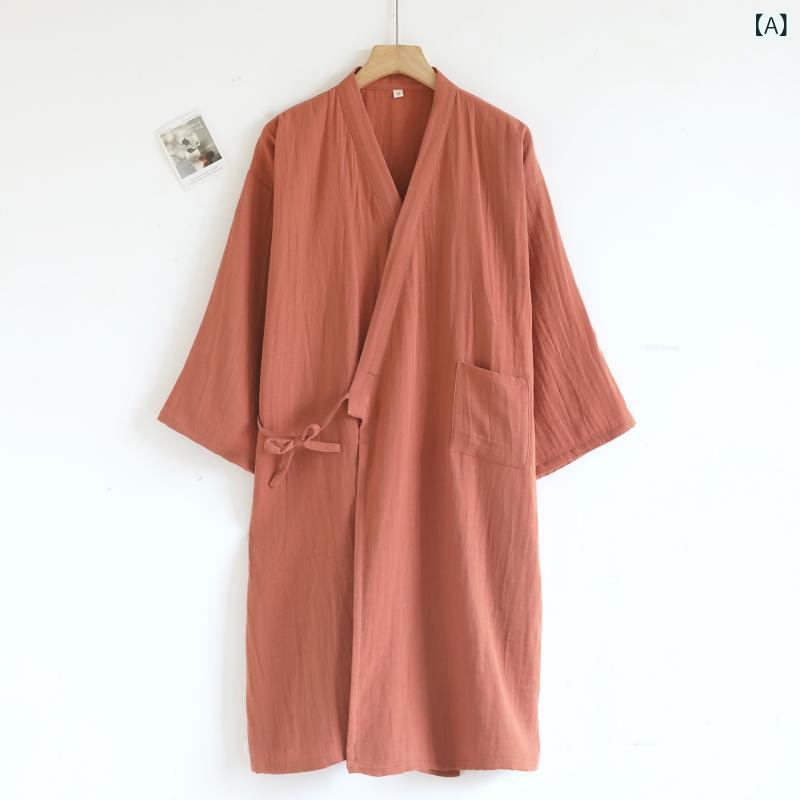 浴衣 メンズ 男性用 綿 ガーゼ 和風 寝巻き ルームウェア 春夏秋 薄手 吸汗性 通気性 Vネック ネイビー ブルー グレー