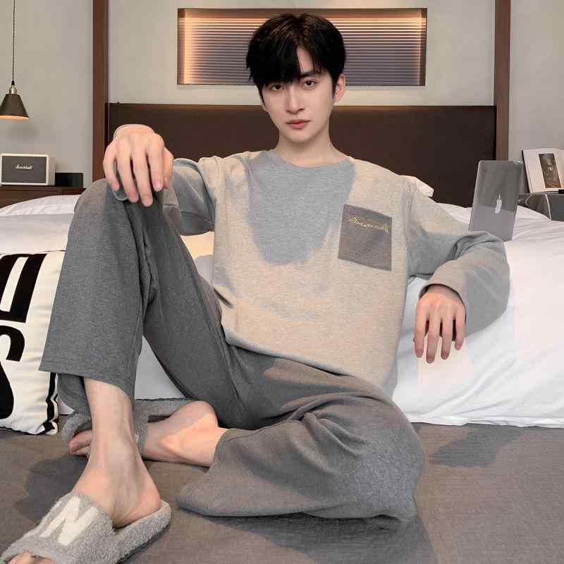 パジャマ メンズ 春秋 長袖 綿 秋 男性用 大きいサイズ 部屋着 コットン 秋 薄手 青年 上下セット 襟付..