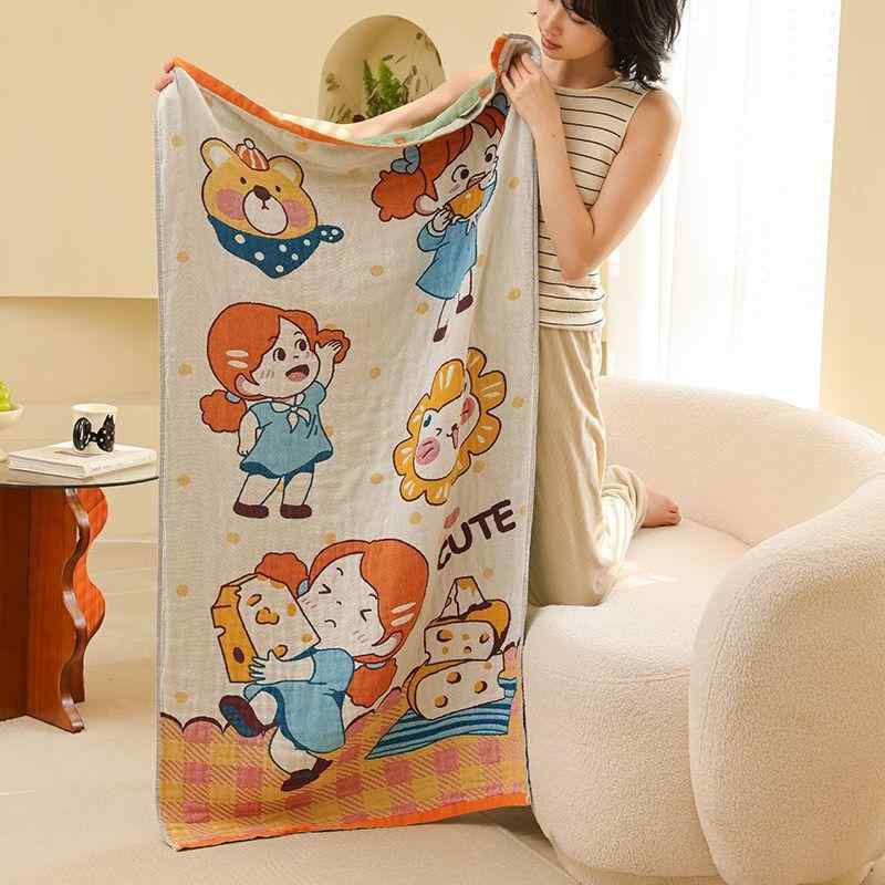 タオル レディース バスタオル 綿100% 吸水速乾 ガーゼ 幸運の女の子 アイスクリームガール いちご小犬..