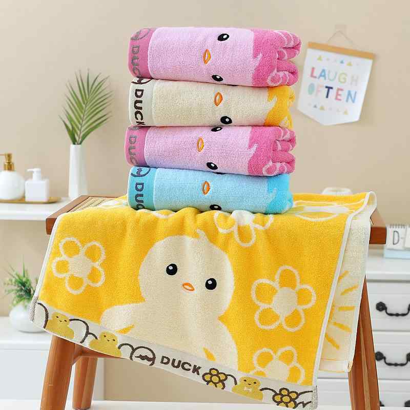 ベビー ・ キッズ バス タオル 綿100% やわらか 吸水 速乾 アヒル 刺繍 ブルー イエロー ピンク系