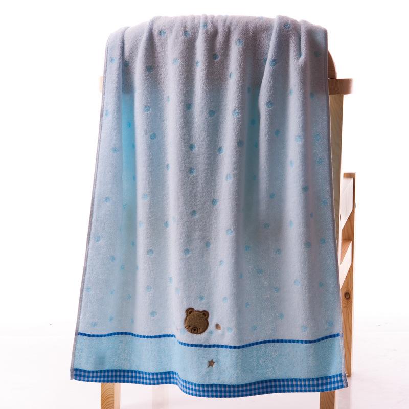ベビー バス タオル 純綿 100% 吸水 速乾 柔らかい 無撚糸 刺繍 ピンク系 ブルー系