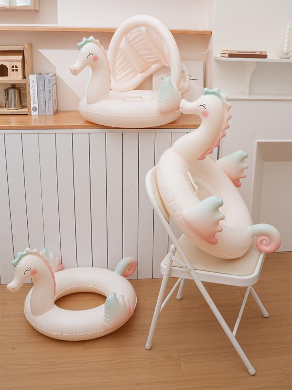 子供用 浮き輪 海馬柄 サンシェード付き 座付き ベビー かわいい 水遊び プール ビーチ 幼児 1歳 2歳 3..