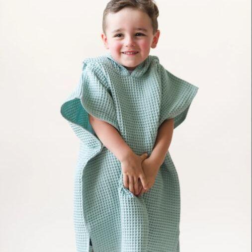 ベビー バスタオル 男女兼用 ワッフル コットン 吸水 速乾 フード付き プール 海水浴 無地 シンプル ピ..