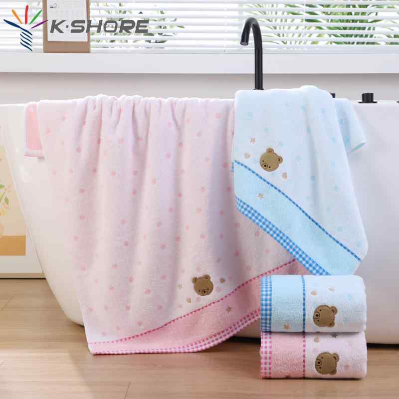 タオル 成人 子供用 バスタオル 綿100％ 無撚糸 柔らか 吸水 厚手 刺繍 レッド ブルー 130×64cm