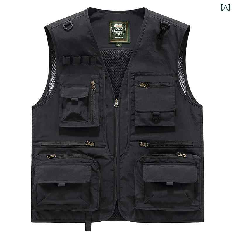 楽天Tanzanベスト 男性用 アウトドア 登山 釣り カメラマン 多機能 メッシュ 通気性 多数ポケット カーキ色