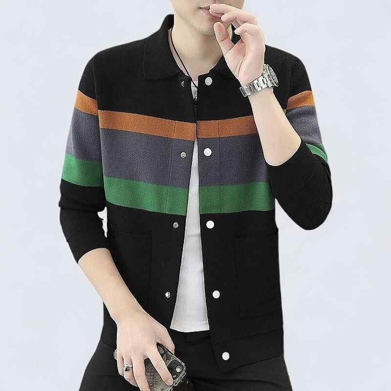 ニット カーディガン メンズ ニットアウター ライトアウター 長袖 トップス 羽織り 無地 秋 直筒型 カジュアル 韓国風 ブラック 黒 イエロー 黄色系