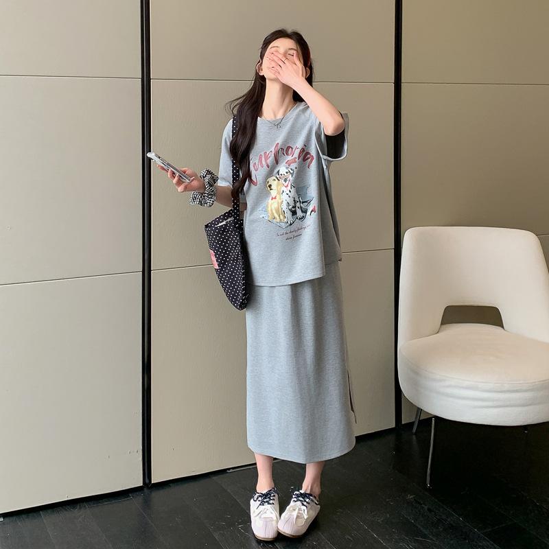 マタニティ Tシャツ セットアップ M L XL 2XL コットン 白灰色 深灰色 妊婦 授乳服 ゆったり ルームウ..