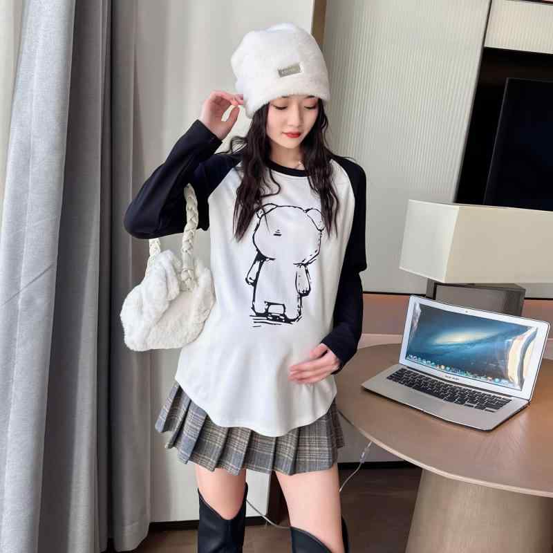 マタニティ トップス 秋冬 長袖 カットソー 授乳服 妊婦服 部屋着 動物柄 モダール あったか 裏起毛 暖..