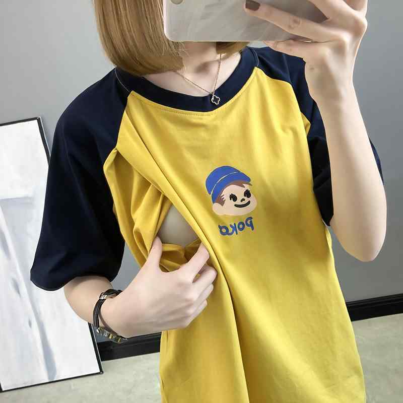 マタニティウェア Tシャツ 授乳服 トップス 半袖 コットン 産後 ママ ルームウェア パジャマ 授乳口付..