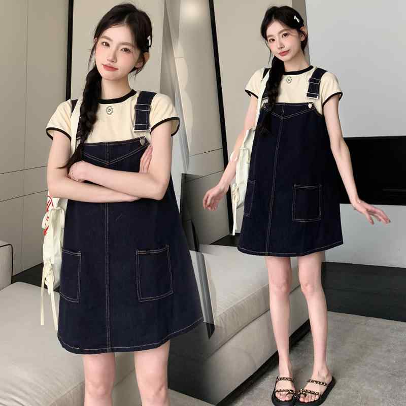 ワンピース レディース マタニティ デニム ジャンパースカート 半袖 Tシャツ セットアップ 妊婦服 小柄..
