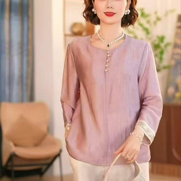 Tシャツ レディース ミセス チュニックブラウス プリンセススリーブ ポリエステル ゆったり プリント ..