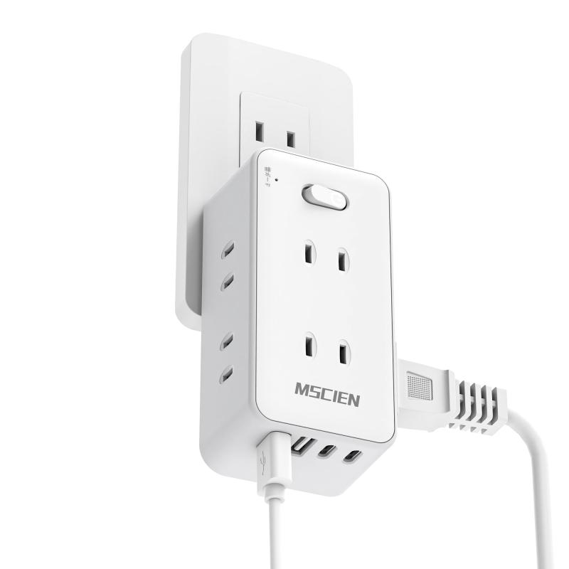 Mscien 電源タップ usb コンセントタップ 6個AC差込口 2個usb-c 2個usb-a スイッチ付き コンセント 分岐 たこあしコンセント oa マルチタップ 直挿し 蛸足コンセント ホワイト