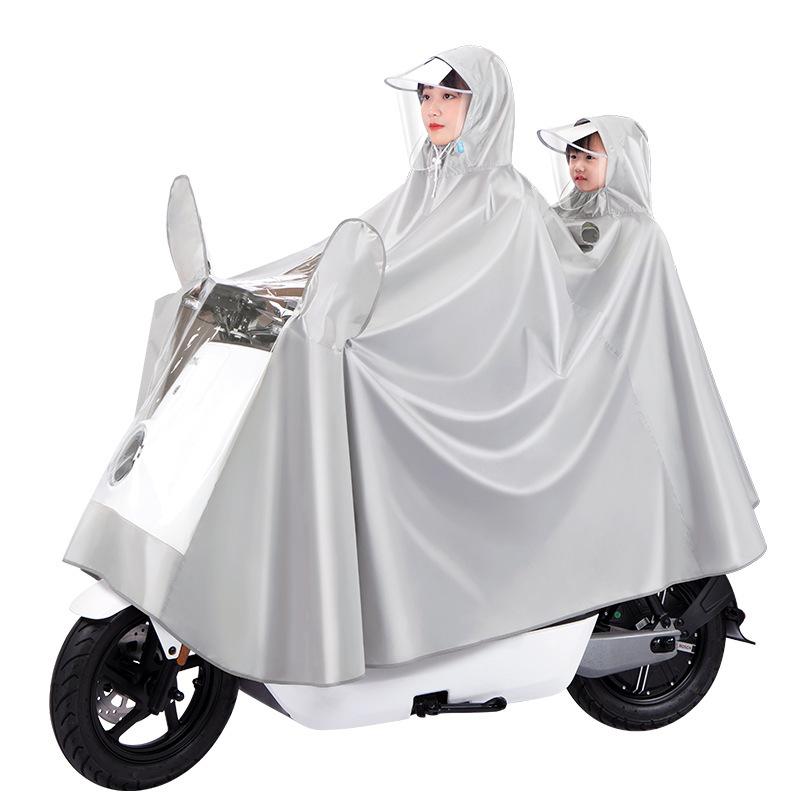 バイク用雨具 親子 母子 ダブル シングル レインコート 防水 オックスフォード 無地 グレー オレンジ ..