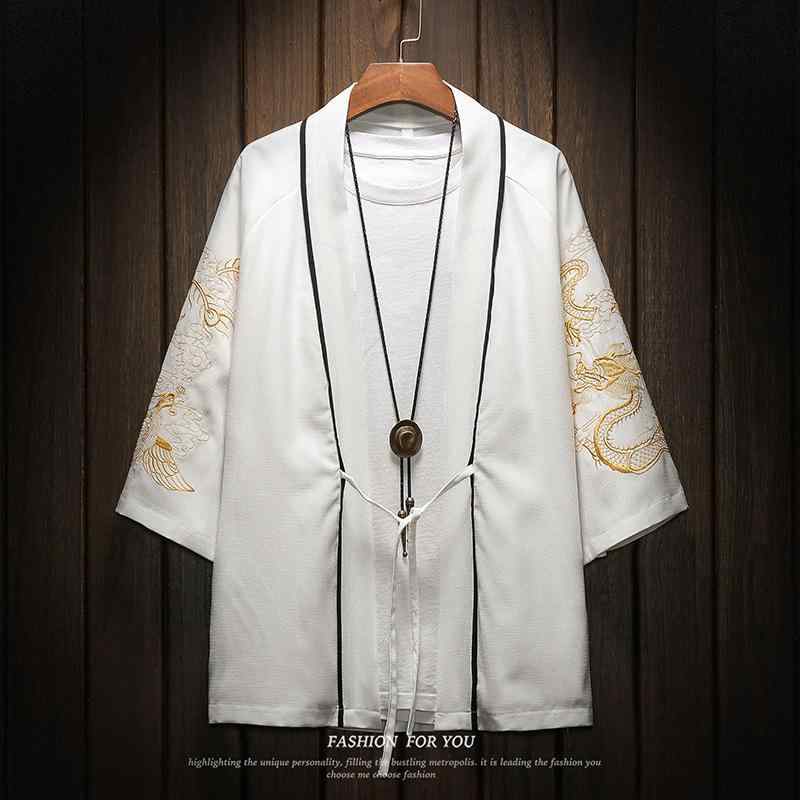 メンズ ジャケット 男性用 カーディガン 羽織り 和風コート 法被 甚平 浴衣風 綿混紡 刺繍 ブラック系 ホワイト系 中華風 レトロ 春夏