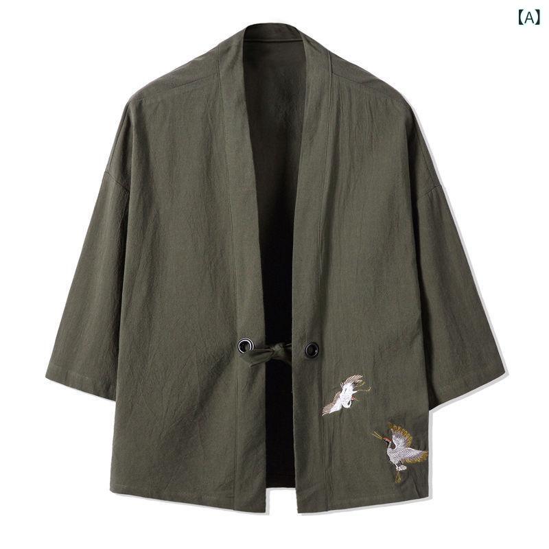 ジャケット 男性用 唐装 和風 カーディガン 亜麻 七分袖 ゆったり