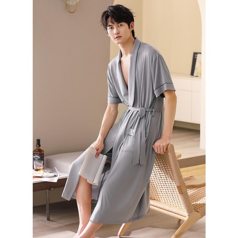 パジャマ メンズ 男性用 部屋着 寝間着 寝巻き ルームウェア 開襟シャツ 和風 モダール 接触冷感 通気性 涼しい 快適 ゆったり 大きいサイズ グレー ネイビー ブルー ブラック 春夏