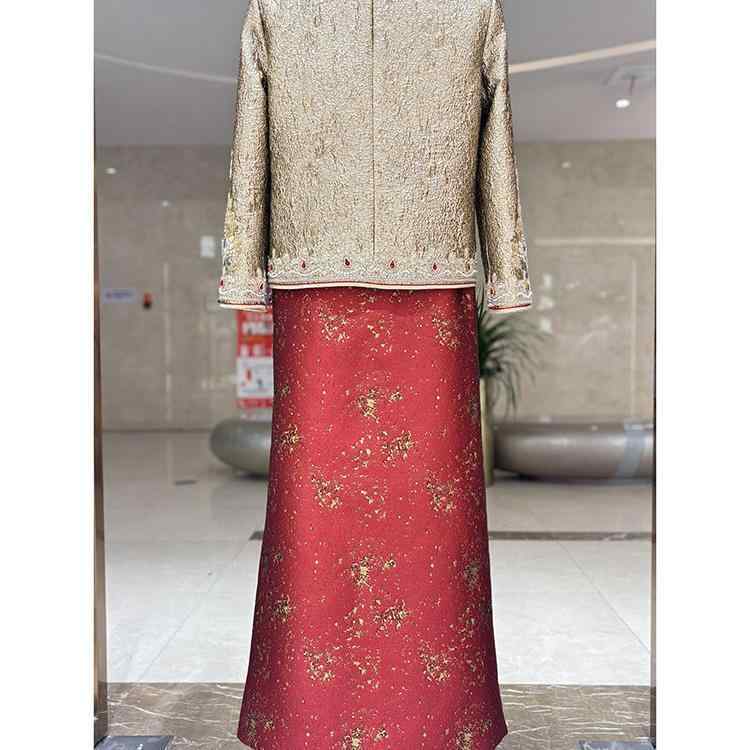 メンズ秀禾服 新郎 中華風礼服 結婚式 披露宴 お色直し シャンパンゴールド ドラゴン刺繍 フェニックス..