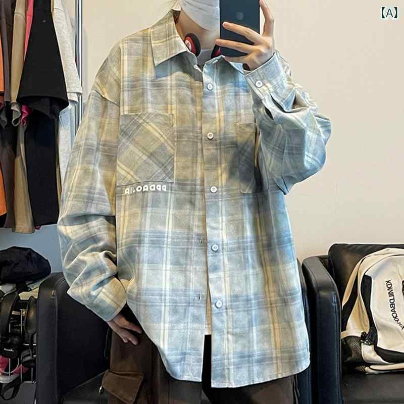 シャツ メンズ 格子柄 長袖 コットンブレンド カジュアル 普段使い スプリングコート風